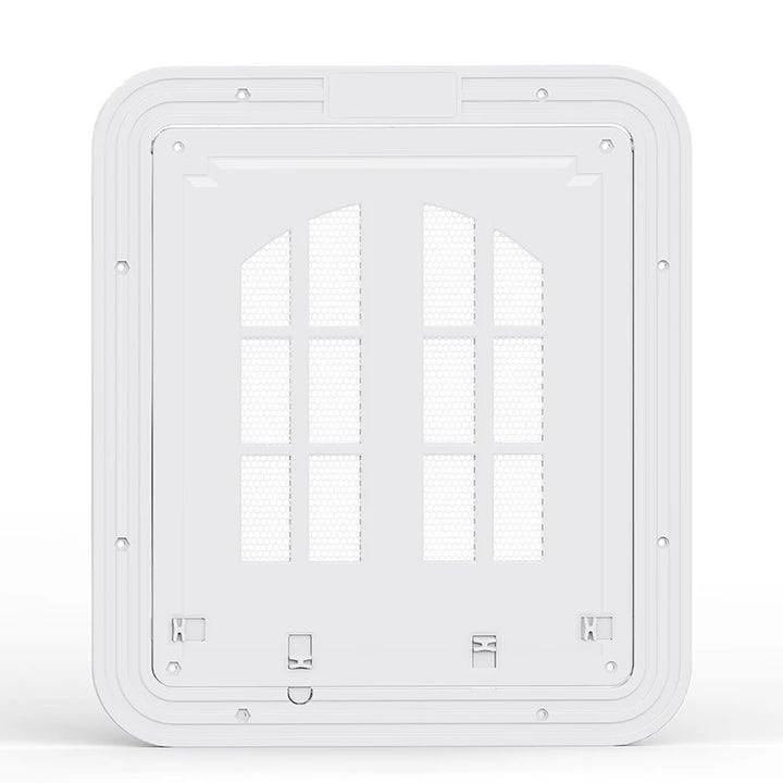 Panneau en plastique blanc avec design de fenêtre pour ventilation, idéal pour le confort intérieur.