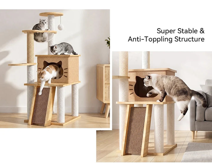 Arbre à chat multi-niveaux avec hamac et poteaux à griffer