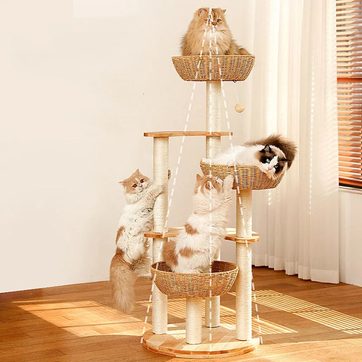 Solid Wood Designer Cat Tree - SkyNest Model