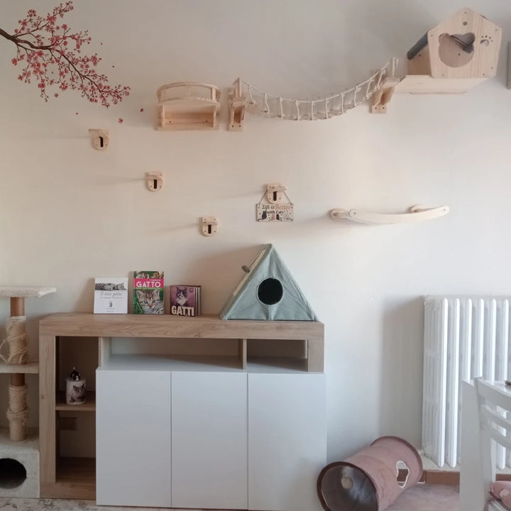 Wall-mounted cat tree collection - Suspension bridge and wall-mounted bowl - AcroChat