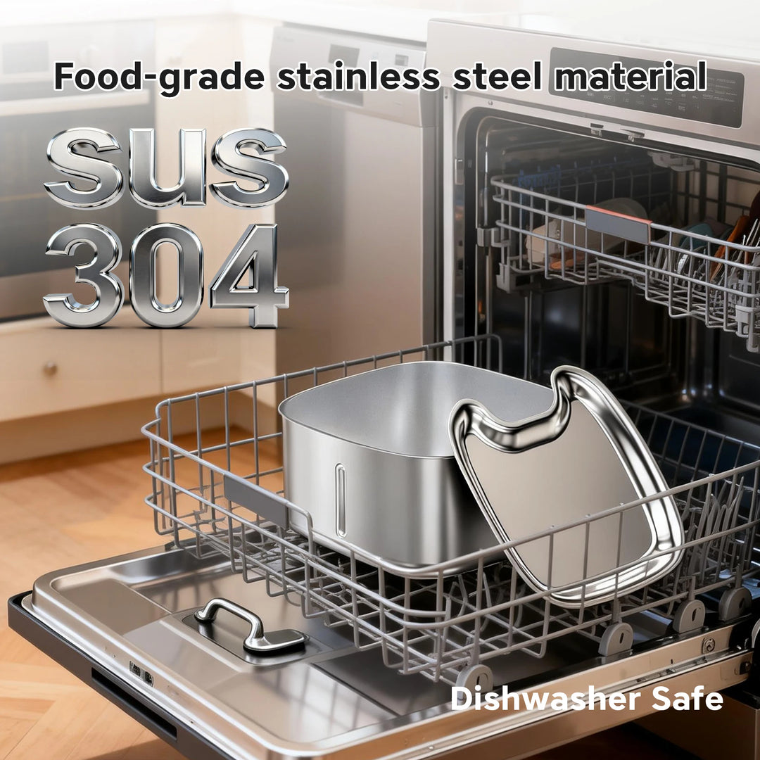 Casserole en acier inoxydable SUS 304, résistante au lave-vaisselle, idéale pour une cuisine saine.