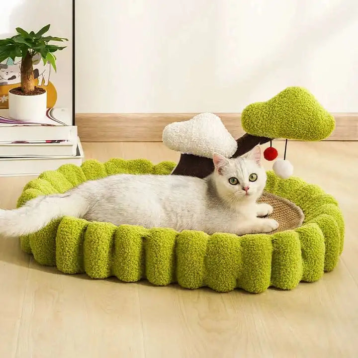 Griffoir nid ovale en lin naturel pour chat