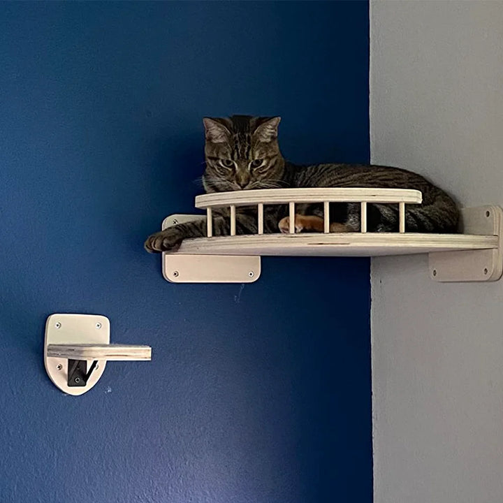 Wooden Wall-Mounted Cat Tree - Observation Platform - Control Tower