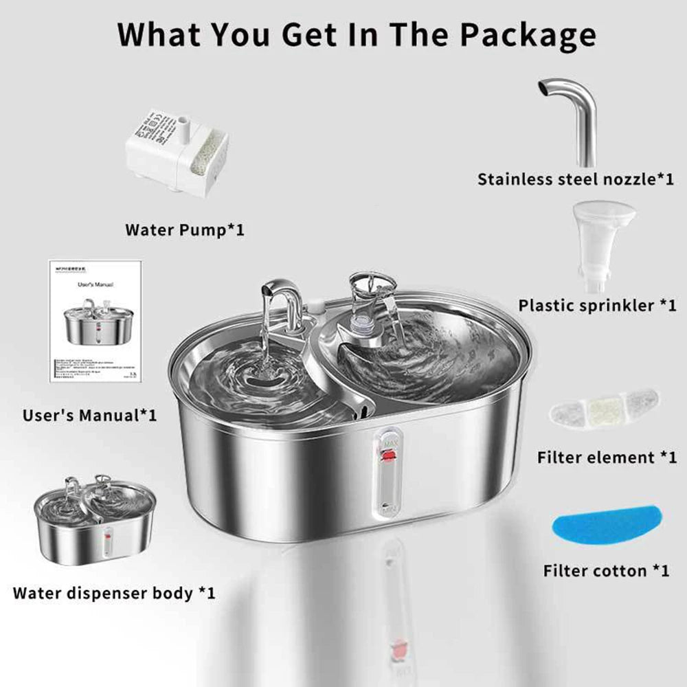 Distributeur d'eau en acier inoxydable avec pompe et accessoires, design pratique pour un usage domestique.