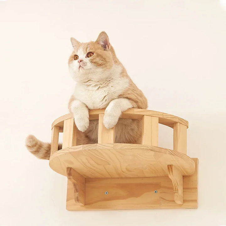 Wall-mounted cat tree - Perching platform - Ropes and wood
