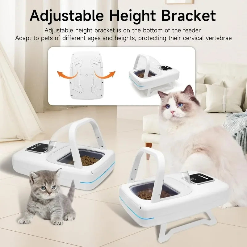 Distributeur de nourriture ajustable pour animaux, blanc, protège la colonne vertébrale des chats et des chiens.