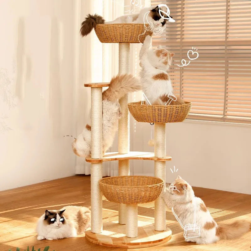 Solid Wood Designer Cat Tree - SkyNest Model