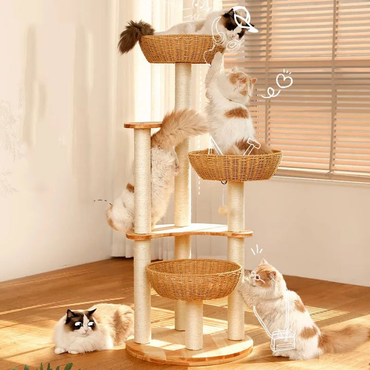Solid Wood Designer Cat Tree - SkyNest Model
