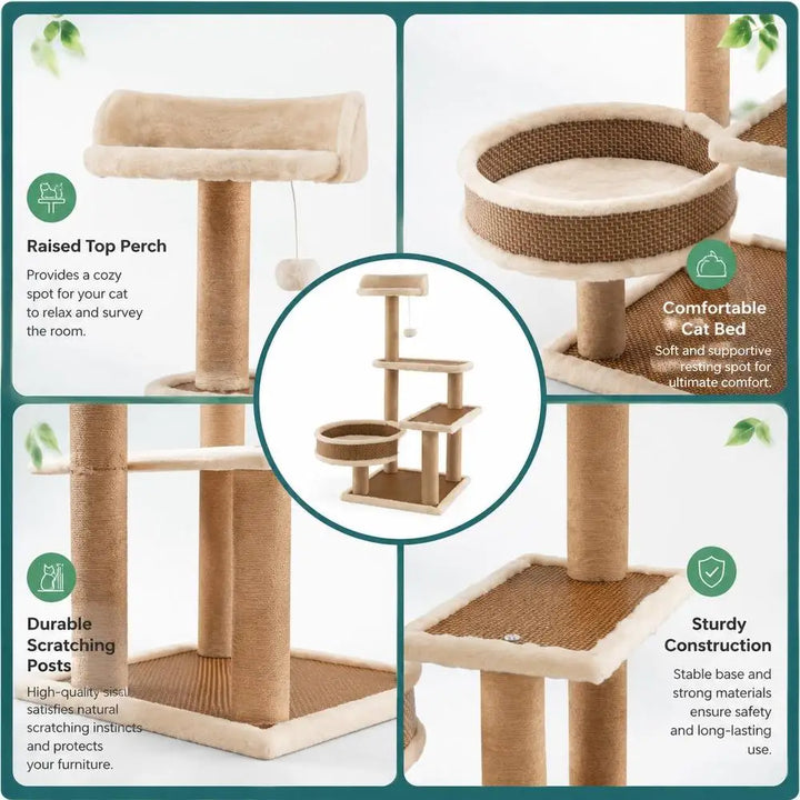 Arbre à chat 90 cm avec natte en rotin tressé et coussin amovible