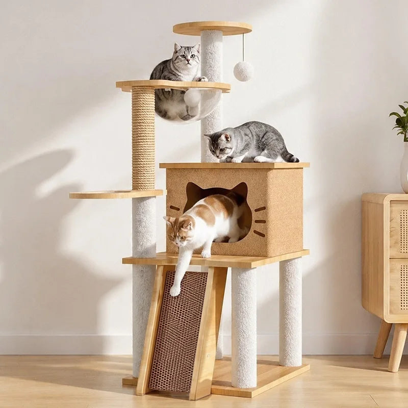 Arbre à chat multi-niveaux avec hamac et poteaux à griffer