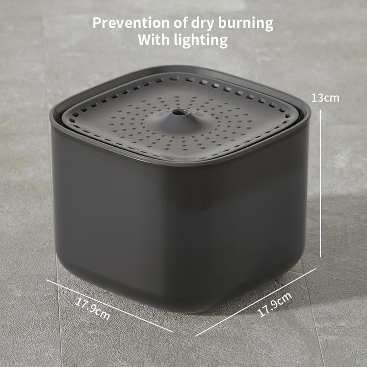 Humidificateur noir en matériau durable, prévention de la combustion à sec, dimensions 13x17,9 cm avec éclairage.