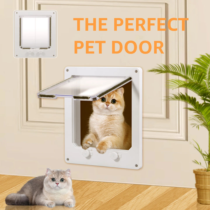 Porte pour animaux en plastique blanc, facile à installer, idéale pour chats et petits chiens, design moderne.