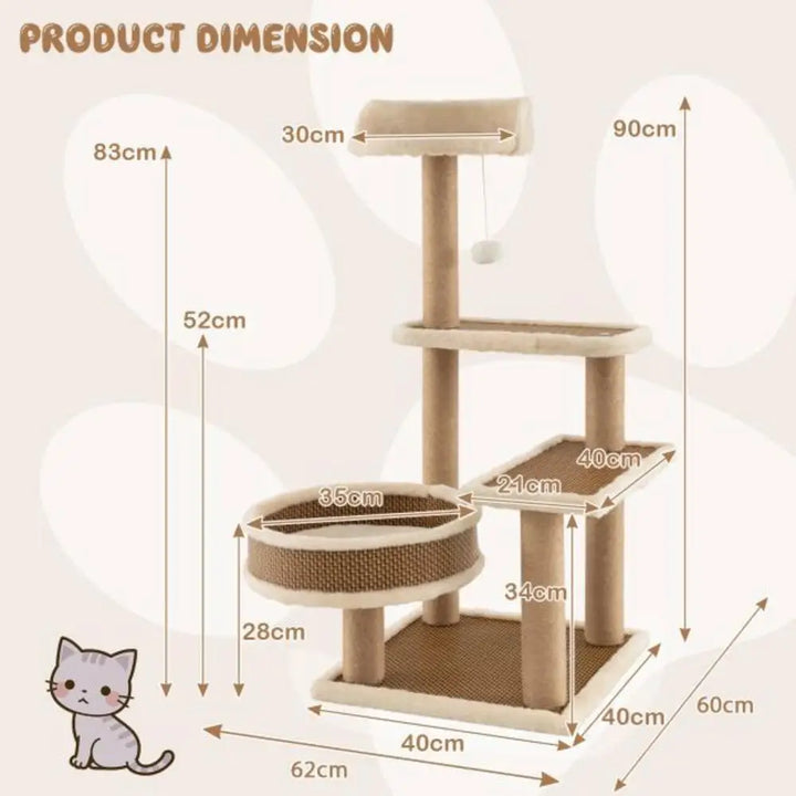 Arbre à chat 90 cm avec natte en rotin tressé et coussin amovible