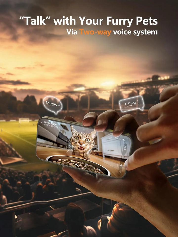 Dispositif de communication à deux voies pour animaux de compagnie avec caméra HD, idéal pour parler aux chats.