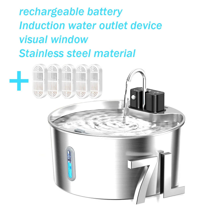 Dispositif de sortie d'eau inductif 7L, acier inoxydable, avec batterie rechargeable et fenêtre visuelle.
