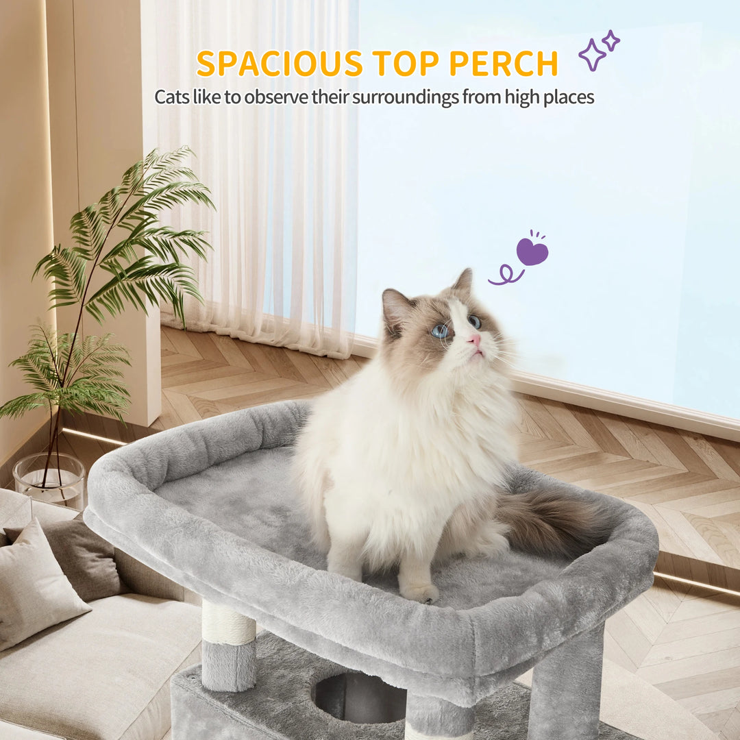 Arbre à chat 210 cm gris clair avec niches, hamac et griffoirs sisal