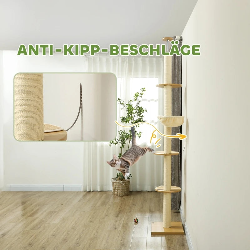 Arbre à chat sol plafond 230 cm en chêne et blanc crème