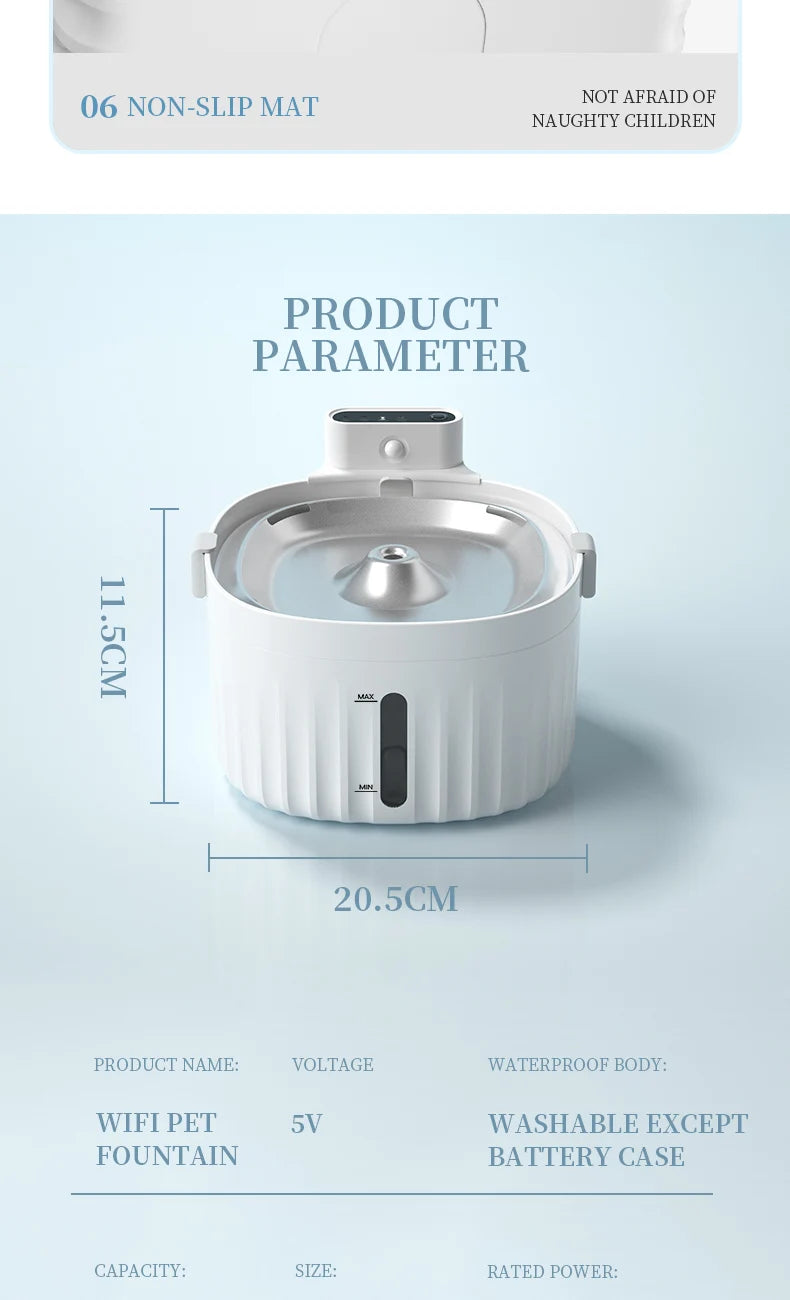 Fontaine à eau pour animaux de compagnie blanche, étanche, avec base antidérapante, 5V.