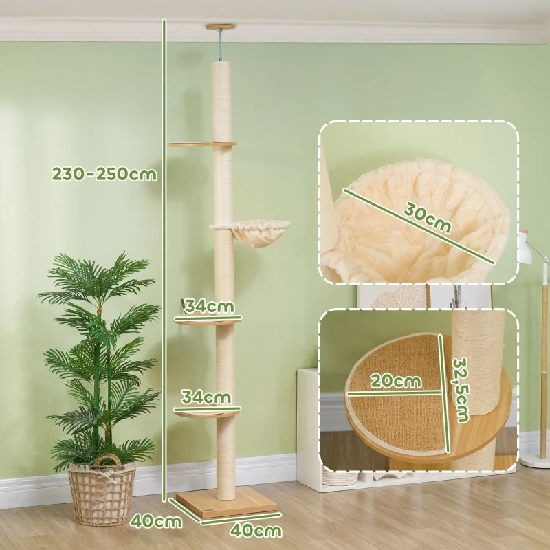 Arbre à chat sol plafond 230 cm en chêne et blanc crème
