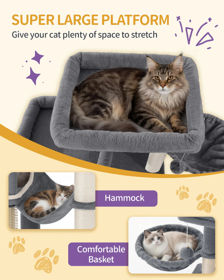 Arbre à chat XXL 213 cm gris foncé pour Maine Coon avec hamacs
