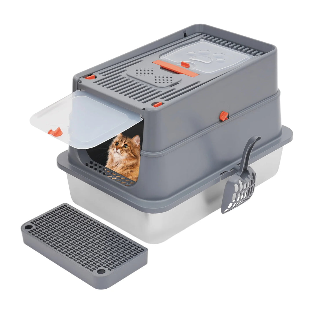 Bac à litière fermé inox grande capacité avec pédale – Modèle "SteelClean Premium"