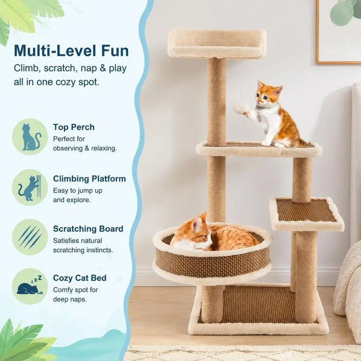 Arbre à chat 90 cm avec natte en rotin tressé et coussin amovible