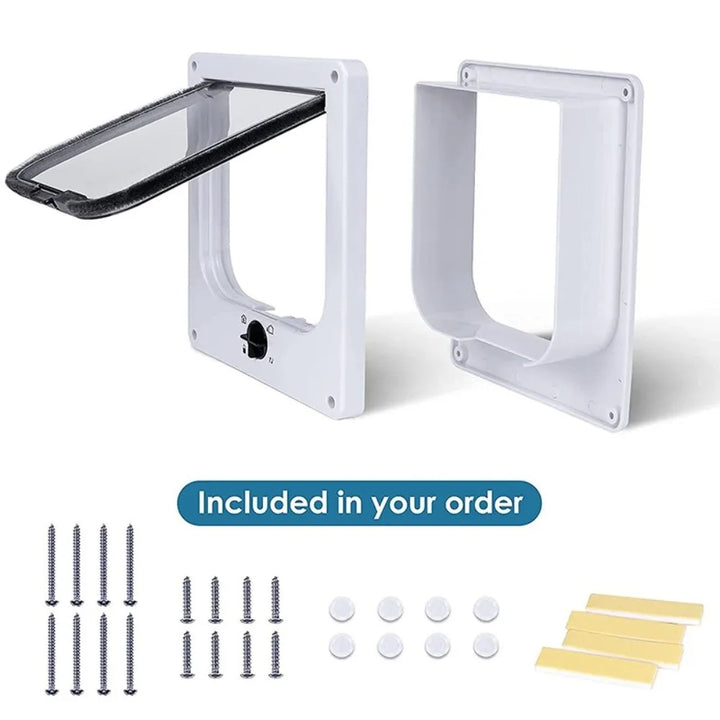 Trappe pour animaux, blanche, plastique, inclut vis et accessoires pour installation facile.