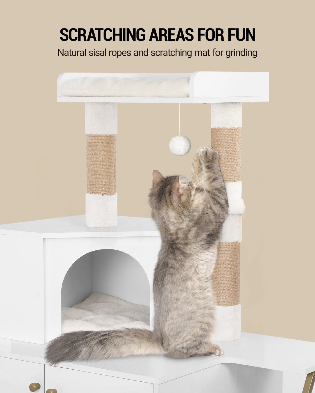 Meuble arbre à chat avec cache litière intégré et hamac