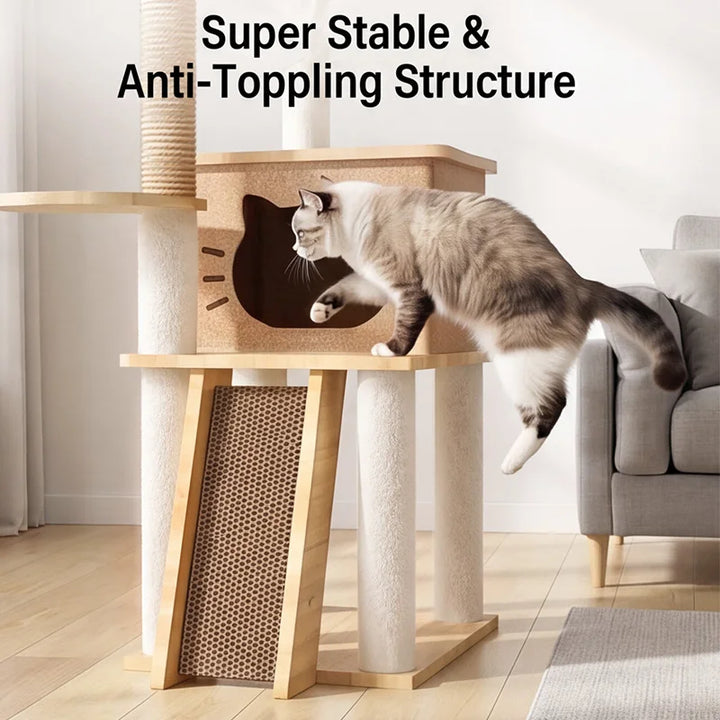 Arbre à chat multi-niveaux avec hamac et poteaux à griffer