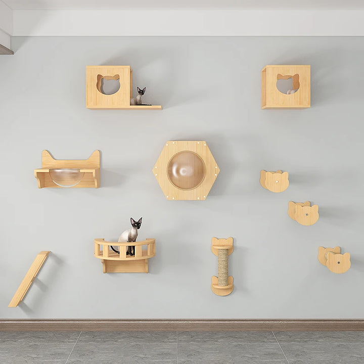 Wall-mounted cat tree, Wood - ChâteauGrimpeur