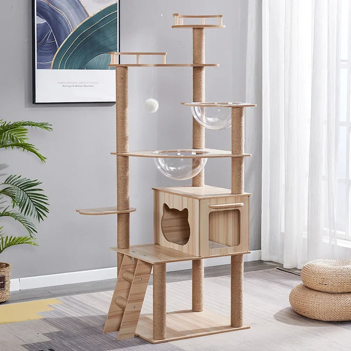 Arbre à chat multi-niveaux avec double niche et griffoirs en sisal
