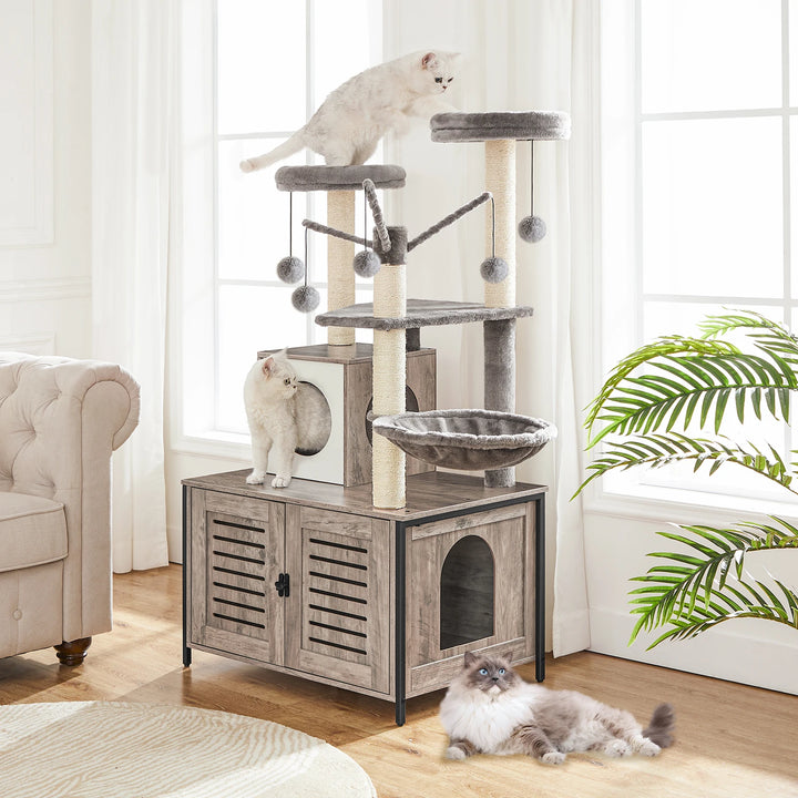 Cat Tree Litter Box Furniture - "HideawayPaws" Model