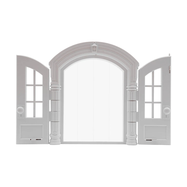Porte double en plastique blanc avec fenêtres, design élégant pour décoration intérieure.