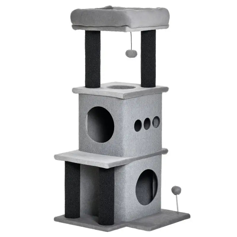 Arbre à chat 100 cm gris avec niches et plateformes