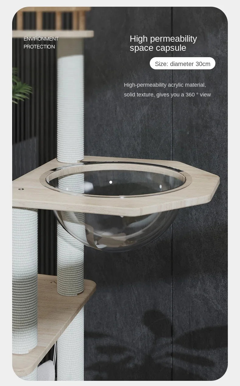 Designer Kratzbaum - Weißes Holz mit Rad und Hängematte - Katzenparadies