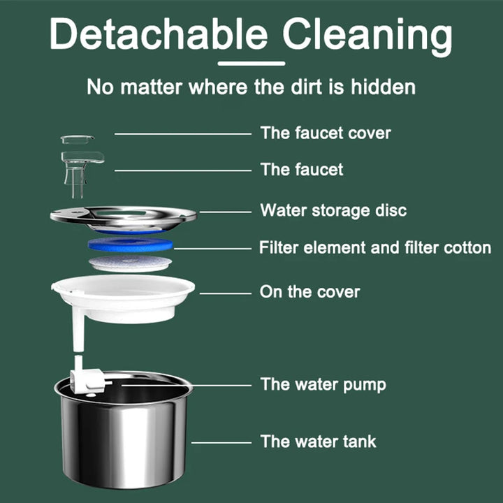 Système de nettoyage détachable, comprenant réservoir d'eau, pompe et filtres, en acier inoxydable.