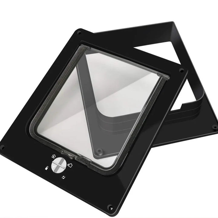 Hublot en PVC noir avec verre transparent et rouleau de réglage de ventilation.