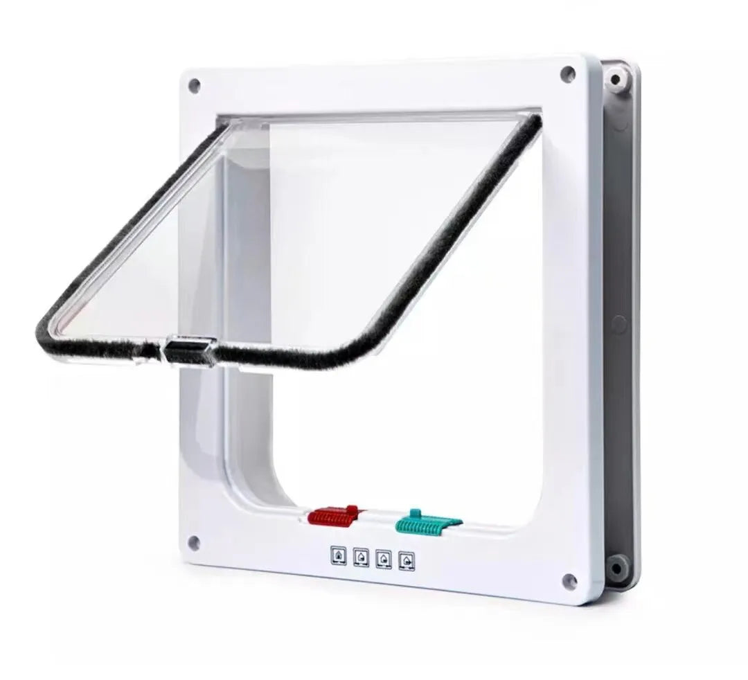 Chatière automatique en plastique blanc, fenêtre transparente, ajustable, idéale pour les animaux de compagnie.