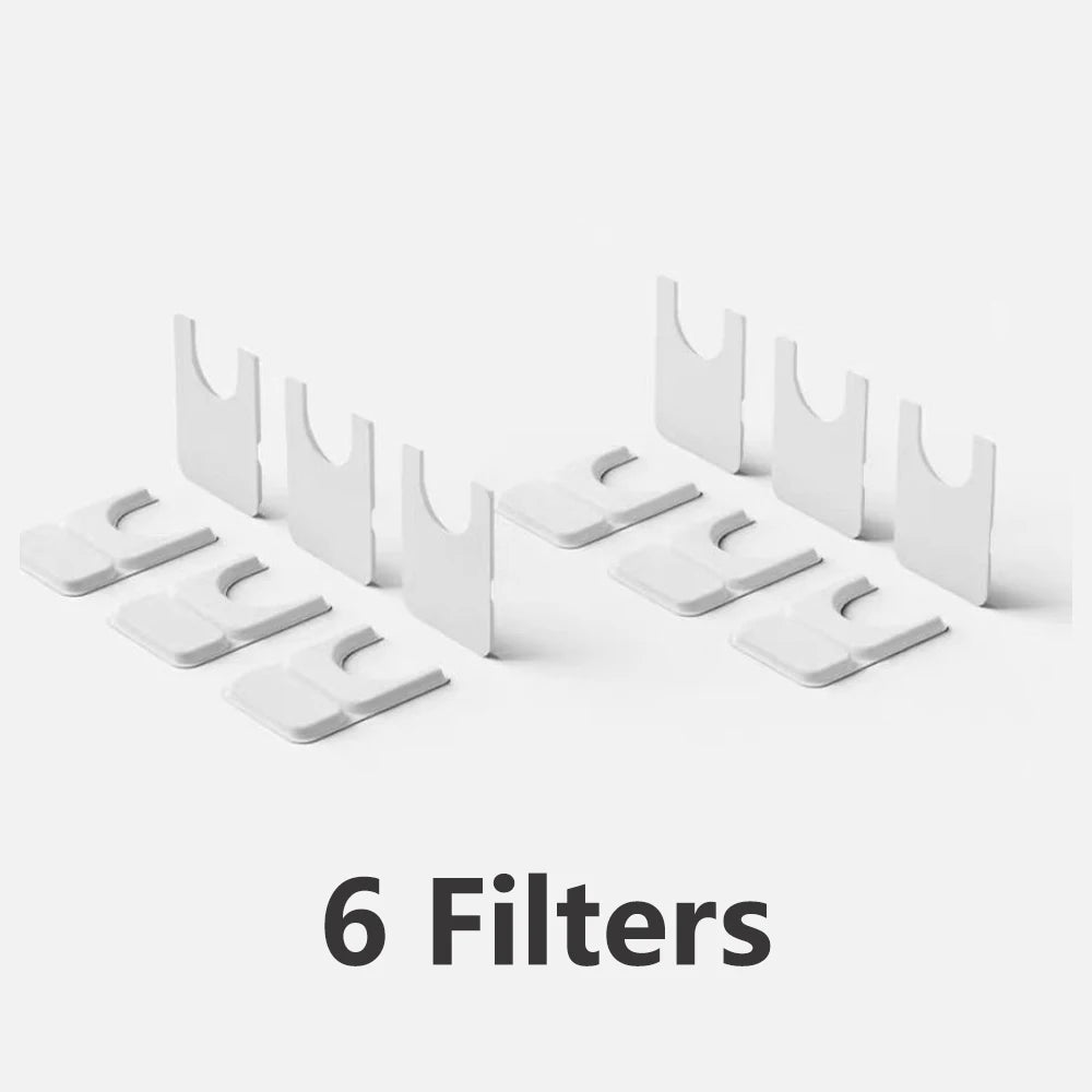 6 filtres blancs en plastique pour un usage facile et une filtration efficace.