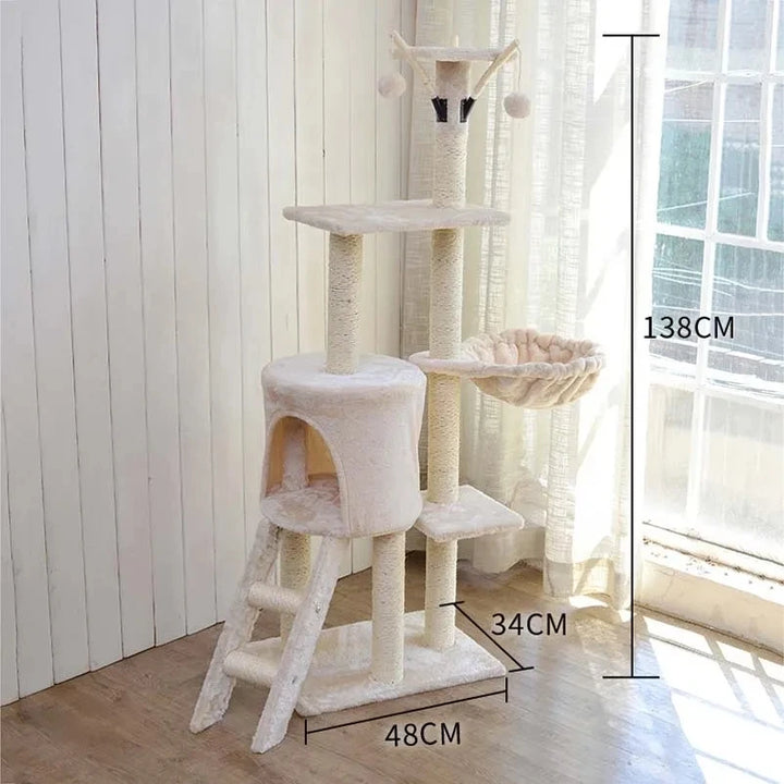 Arbre à chat intégral avec villa et plateformes - Modèle : "ChâteauFélin"