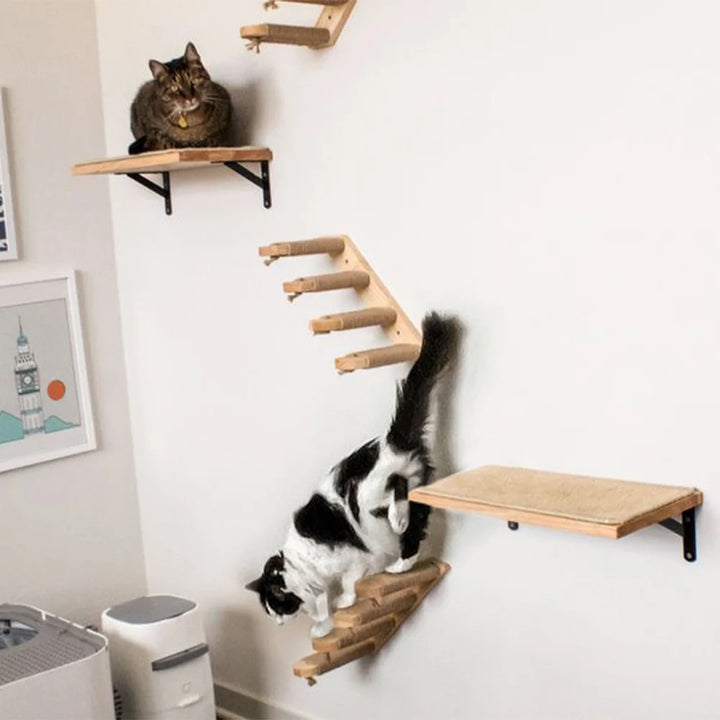 Wandmontierter Katzenbaum aus Holz - Katzentreppe