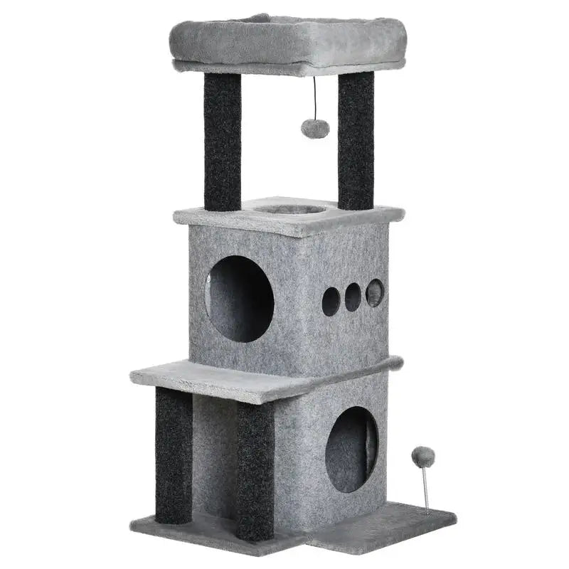 Arbre à chat 100 cm gris avec niches et plateformes