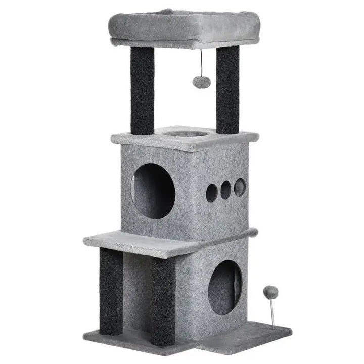 Arbre à chat 100 cm gris avec niches et plateformes