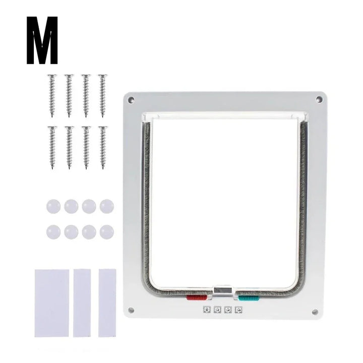 Trappe pour animaux taille M, blanche, avec vis et accessoires, fermeture sécurisée et facile à installer.