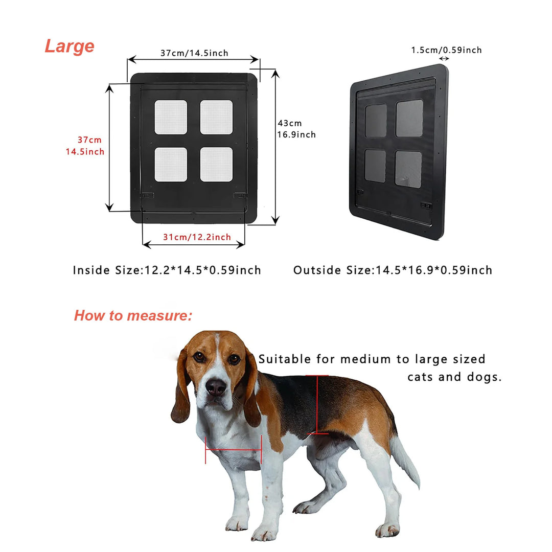 Porte pour animaux en plastique noir, taille large, convient aux chiens et chats moyens à grands.