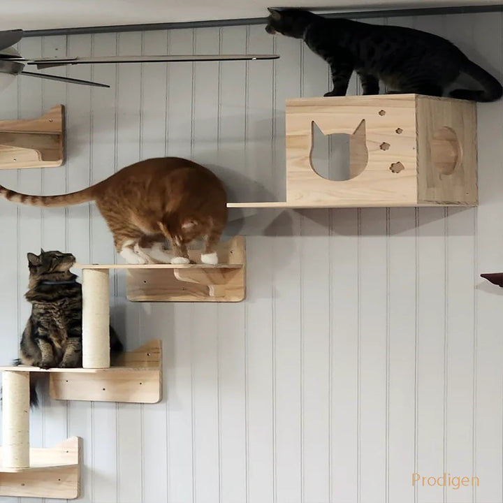 Wooden Wall-Mounted Cat Tree - Feline Perch