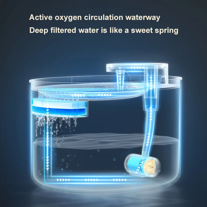 Système de circulation d'eau active avec filtration profonde, offrant une eau claire et fraîche.