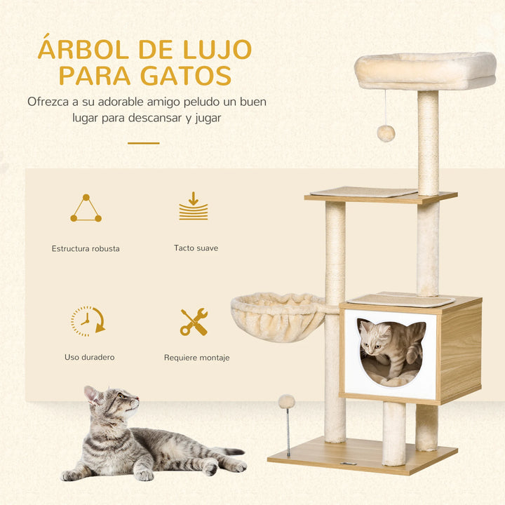 Wooden and soft cat tree, hammock - Model: "Soft Forest"