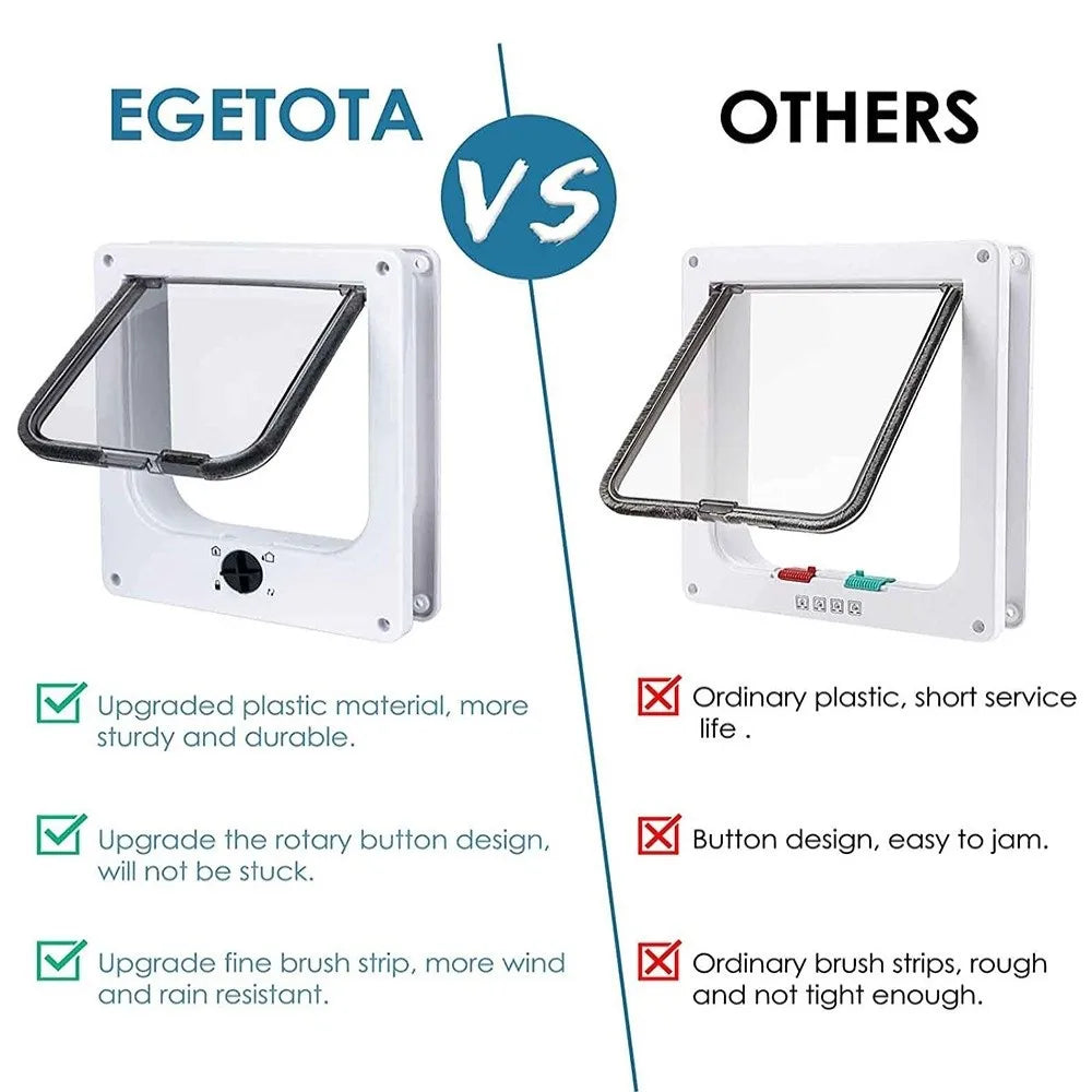 Comparaison d'une chatière EGETOTA blanche en plastique renforcé et plus résistante, avec design amélioré.