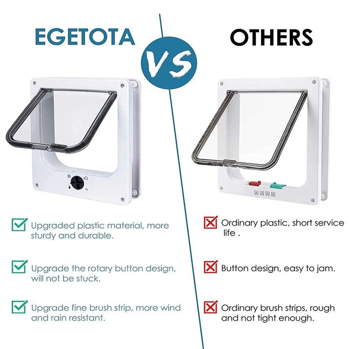 Comparaison d'une chatière EGETOTA blanche en plastique renforcé et plus résistante, avec design amélioré.